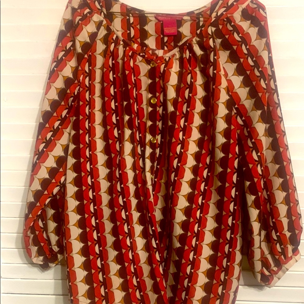 Sunny Leigh Modern Design blouse burnt orange / burgundy/ orange size XS